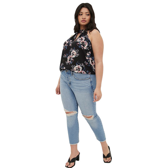 Torrid NWT Keyhole Halter - Georgette Floral Black Size 1X High Neck Sleeveless - Picture 5 of 9